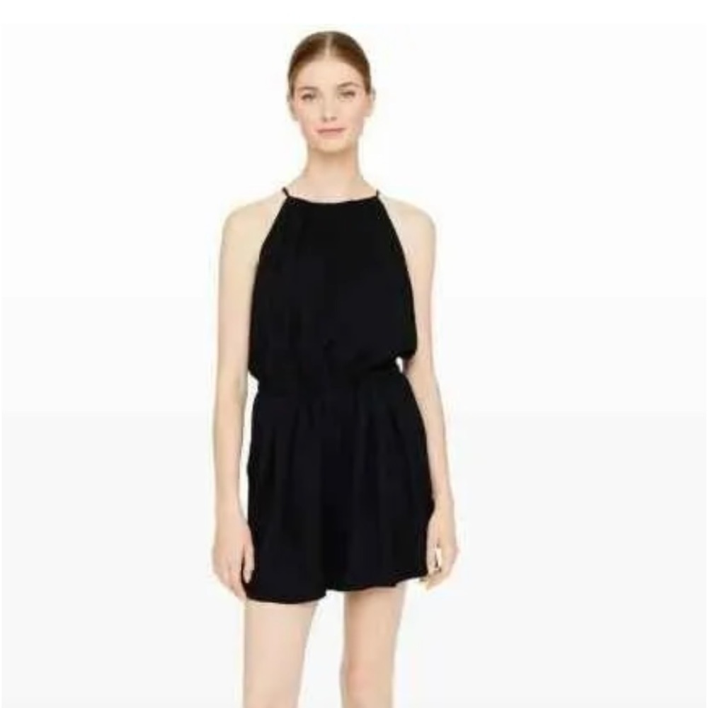 Club Monaco Black Halter Split Back Romper Jumper Playsuit w/ Pockets - Picture 2 of 7